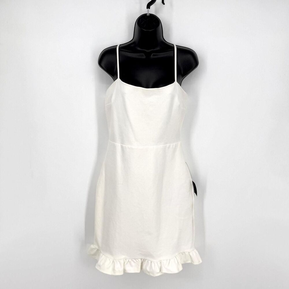 Lulus NEW Spoonful of Sass White Ruffled Bodycon Mini Dress Sz L Lined Straps